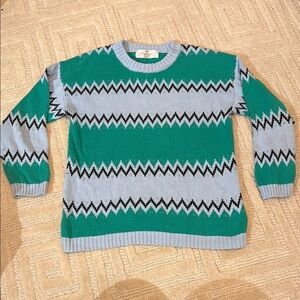 H&M Green and Gray Crewneck Sweater with Chevron Pattern